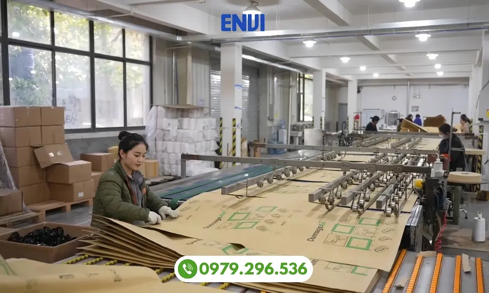 Dây chuyền sản xuất túi kraft bơm hơi chèn container